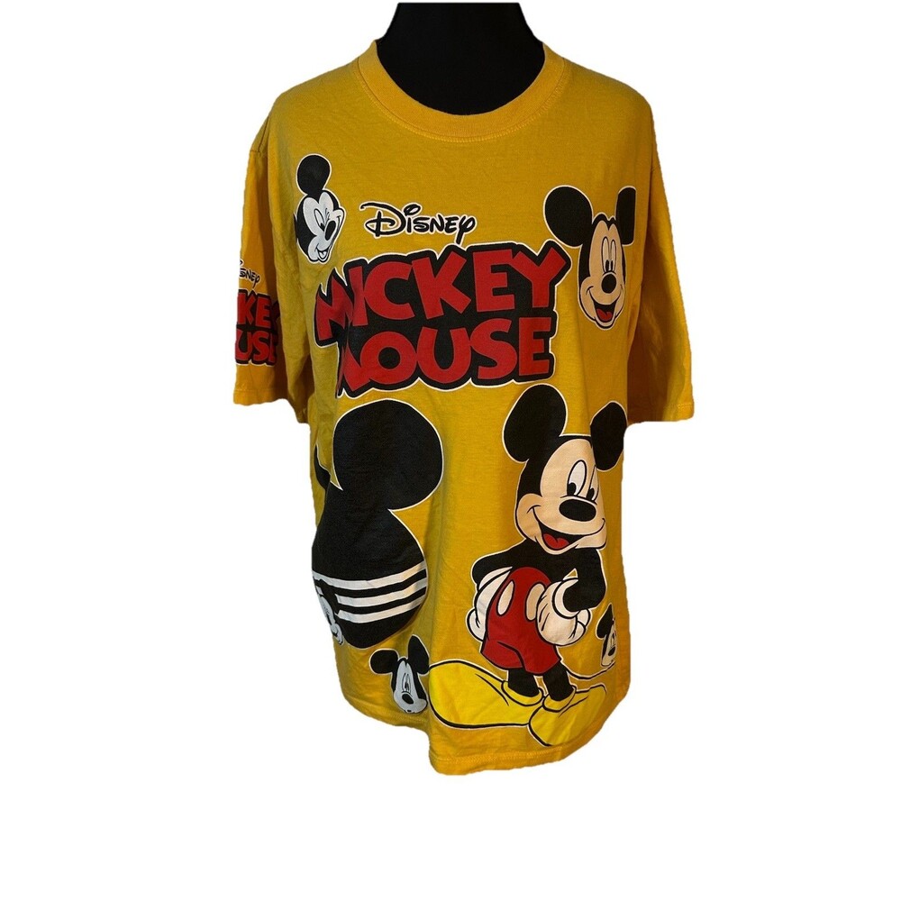 Walt Disney World Men L/XL Mickey Mouse All Over Print Tee Shirt Yellow NWOT - Picture 2 of 9